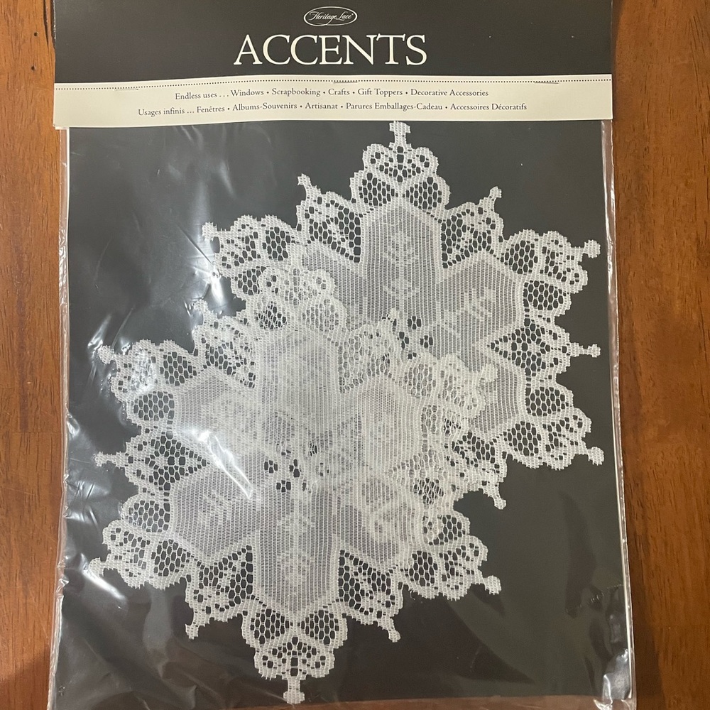 White Lace Snowflake set of Window Accents with suction cup hooks Heritage Lace